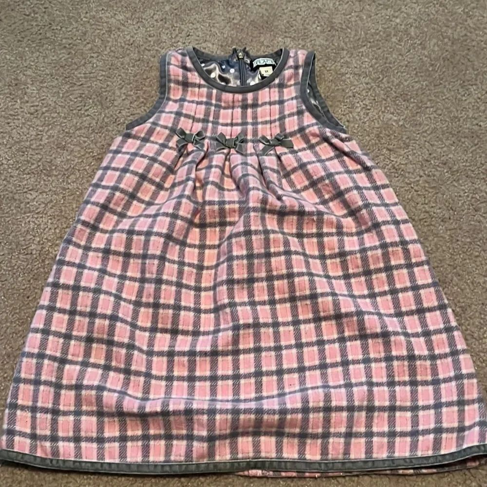 The Children’s Place Pink and Gray Plaid Sleeveless Wool Formal Dress- 3T Vintag